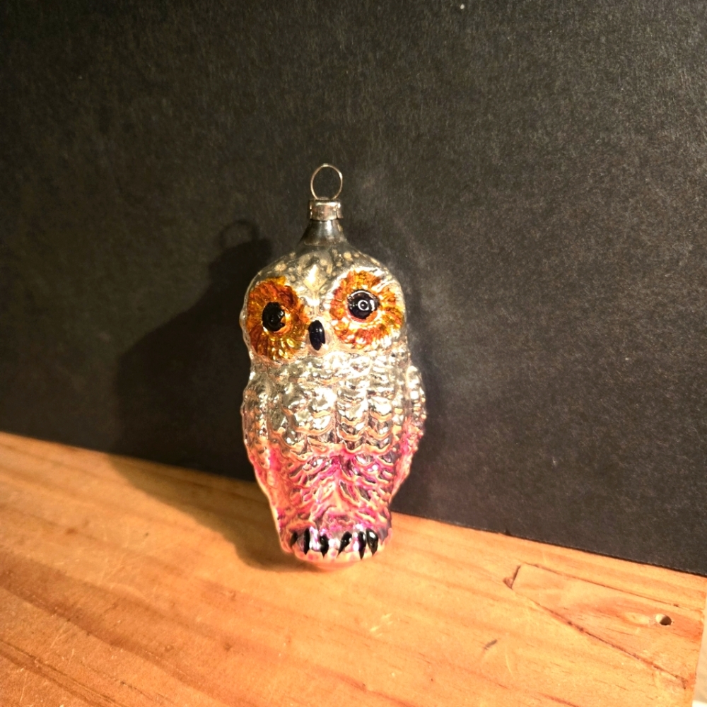 ANTIQUE GERMAN HAND BLOWN ANTIQUE MERCURY CHRISTMAS OWL ORNAMENT